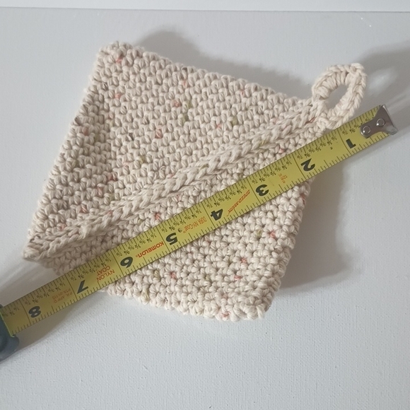 Handmade Cream Crocheted Pot Holder with Speckled Accents - Picture 2 of 3